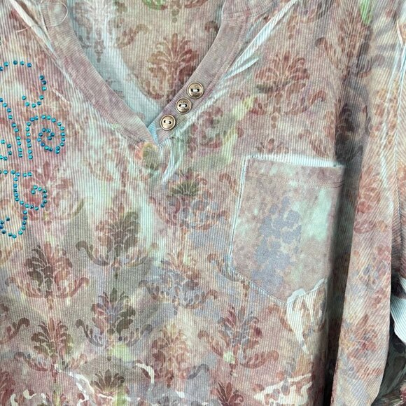 Unity World Wear  Womens 3X Floral Print  Henley  With Button Accents & Pocket - Picture 2 of 9